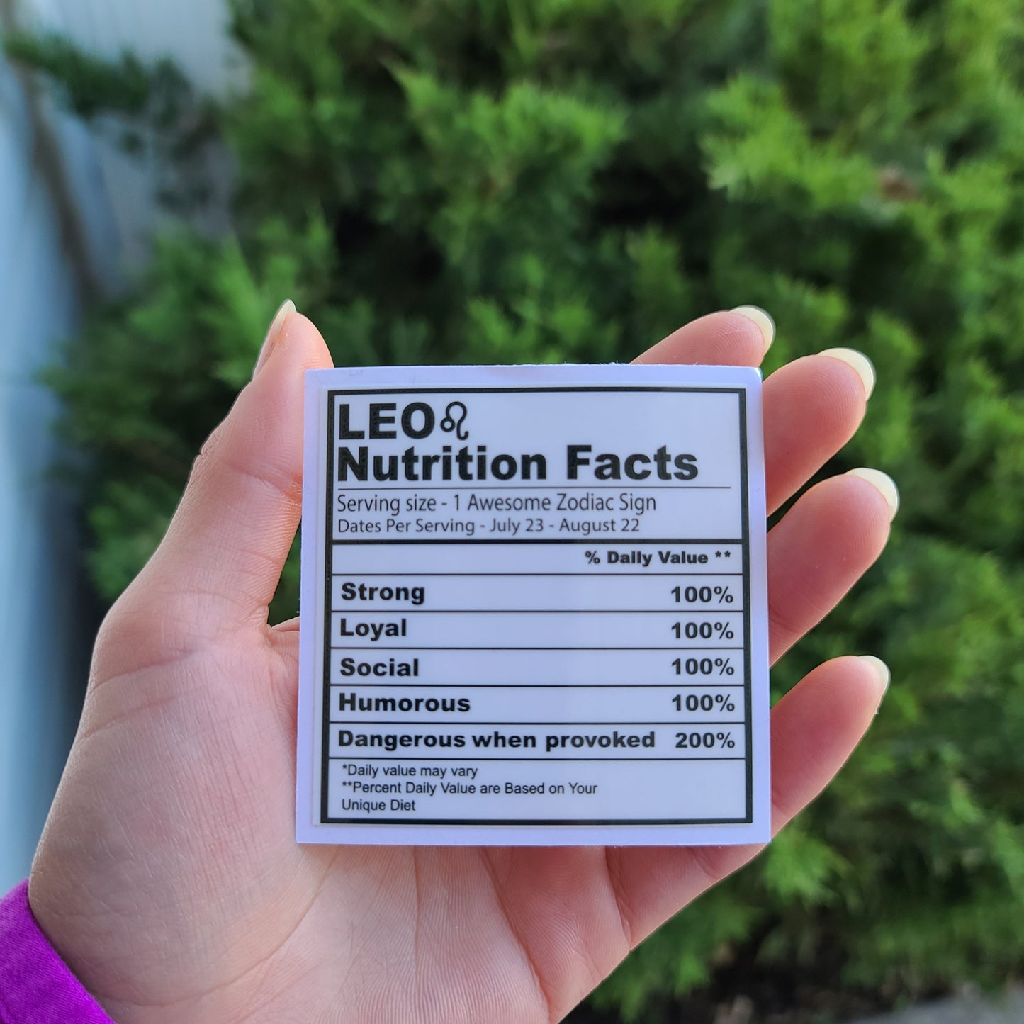 Leo Nutrition Facts Sticker