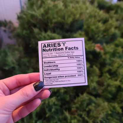 Aries Nutrition Facts Sticker