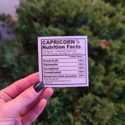 Capricorn Nutrition Facts Sticker