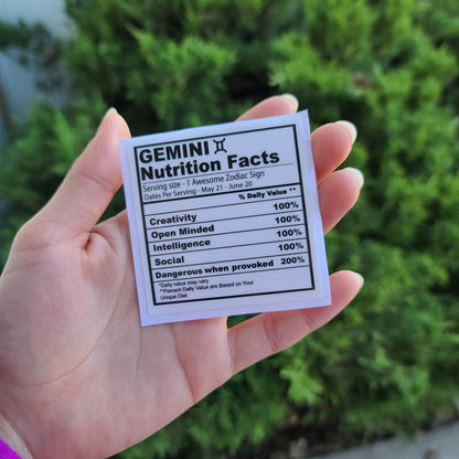 Gemini Nutrition Facts Sticker