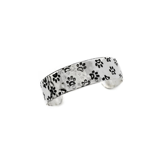 Paw Print Silver Engraved Cuff Bracelet